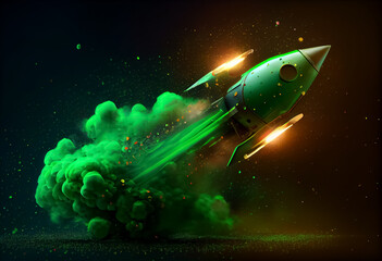 illustration of rocket fly business start concept on blue background.
