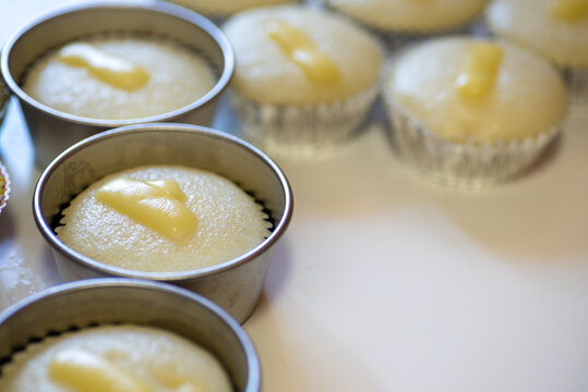 Puto cupcake in an aluminum mold.  Hulmahan ng puto. 