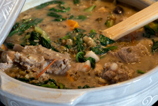 Baboy, monggo or munggo with alugbati - a Filipino dish