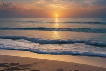 Fototapeta na wymiar beautiful sunset at sea with waves and sand beautiful sunrise on the beach beautiful sunset at sea with waves and sand