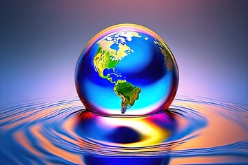 globe with water drops globe with water drops global warming concept, globe and water in water, 3d illustration