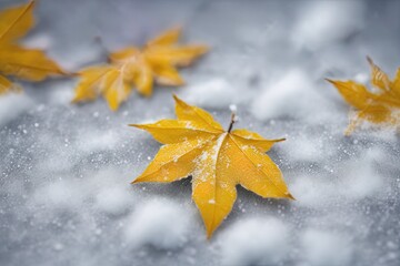 autumn leaves, fall season flora winter background with snow covered trees autumn leaves, fall season flora