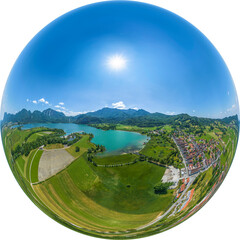 Die Region um Schlehdorf am Kochelsee im Luftbild, Little Planet-Ansicht, freigestellt