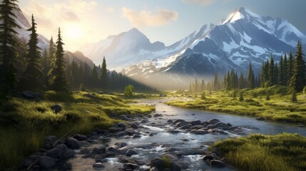 Fototapeta na wymiar beautiful view, alaska, bright sunlight, stunning nature, professional photography, 16:9