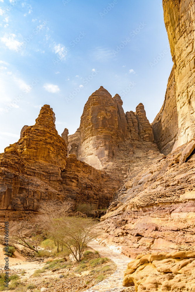 Wall mural Jabal Ikmah, a mountain near to the ancient city of Dadan in AlUla, Saudi Arabia. It has been described as a huge open-air library.