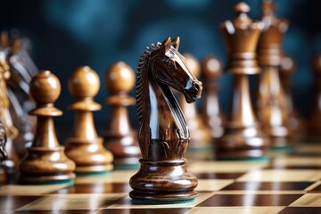 Wooden chess pieces on a chessboard. Closeup. Chess pieces on the chessboard. closeup, AI Generated