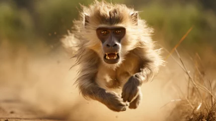 Foto op Plexiglas Adult monkey running at full speed in a safar © Fareeha