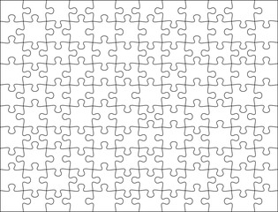 Puzzles grid template. Jigsaw puzzle pieces, thinking game and jigsaws detail frame design. Business assemble metaphor or puzzles game challenge vector.