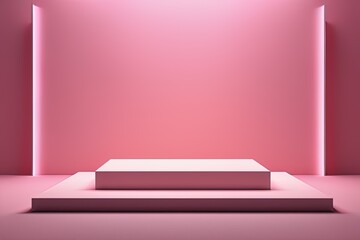 podium with empty pink studio room background. minimal presentation concept for advertising, mock up or display, abstract background, 3 d render illustrationpodium with empty pink studio room backgrou
