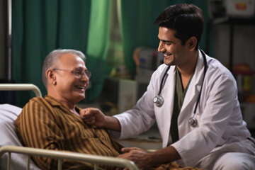 Indian doctor with patient in hospital or clinic
