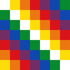 Wiphala of Qullasuyu, official variant flag of Bolivia since 2009. Square emblem commonly used as flag to represent native peoples of the Andes. Composed of a 7 x 7 square patchwork in rainbow colors. - obrazy, fototapety, plakaty