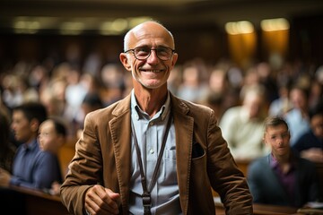 Obraz premium Professor teaching an important lecture to students in amphitheatre
