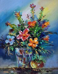Original   oil painting The shadow of the   flower  in vase