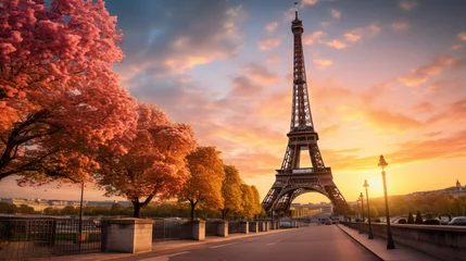 Fotobehang Beautiful view of Eiffel Tower in Paris with sunset © Tariq