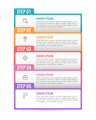 5-step vertical Infographic labels design template. Business presentation. Vector illustration.
