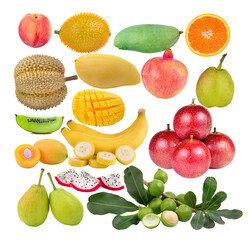 peach; durian; Baby Jackfruit; mango; orange; Passion fruit; pomegranates; banana; pear; macadamia; kiwi; dragon fruit, pear, on transparent  png