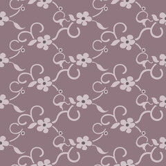 Japanese Cute Flower Vine Diamond Vector Seamless Pattern
