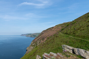 View of the southwest coast path at Heddons Mouth in Devon