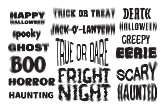 Bundle of Halloween words with halftone effect.