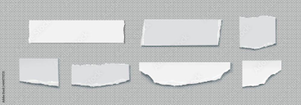 Poster white torn paper sheet edge note vector texture. notebook border label isolated shape set. realistic