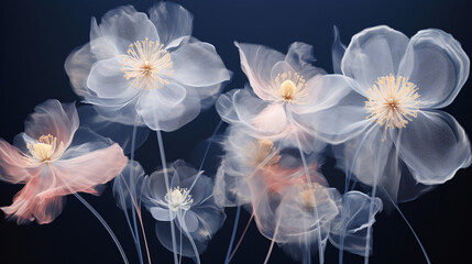 Art background with transparent x-ray flowers