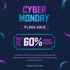 Fototapeta premium Cyber Monday banner design with flash sale and promo discount illustration