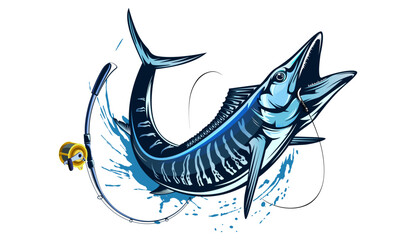 Vector Illustration of a wahoo. Acanthocybium solandri. A scombrid fish jumping up viewed from the side set on isolated white background done in retro style.
