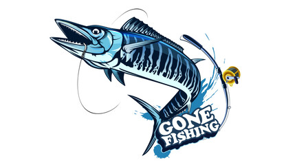 Vector Illustration of a wahoo. Acanthocybium solandri. A scombrid fish jumping up viewed from the side set on isolated white background done in retro style.