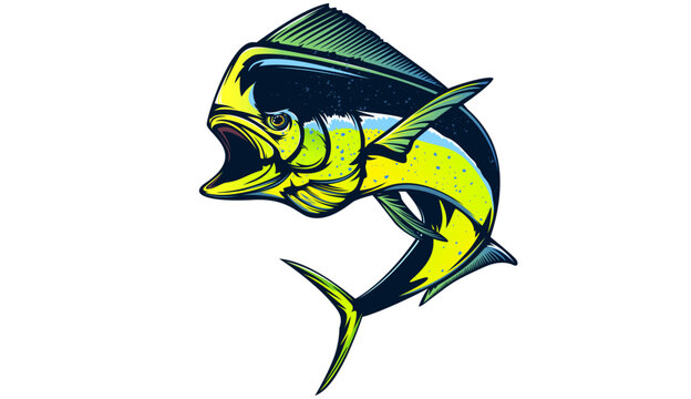 Mahi mahi emblem. Mahi fishing vector illustration. Healthy food. Saltwater fishing. Dolphin fish.