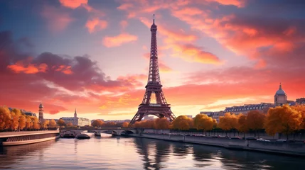 Papier Peint photo Tour Eiffel Beautiful view of Eiffel Tower in Paris with sunset