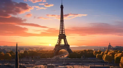Deurstickers Beautiful view of Eiffel Tower in Paris with sunset © Rimsha