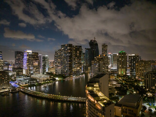 Fototapeta na wymiar Downtown Miami Skyline and Biscayne Bay at night Miami, Florida, USA skyline on Biscayne Bay, city night backgrounds. Skyline of miami biscayne bay reflections, high resolution.