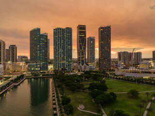 Downtown Miami Skyline and Biscayne Bay at night