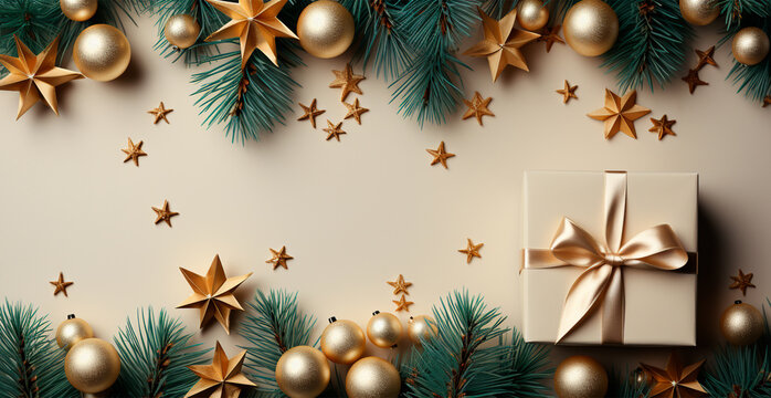 Beautiful Christmas gift box top view - AI generated image