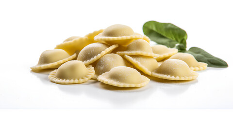 Fresh Ravioli pasta isolated on white background