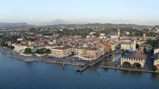 Captivating aerial view of Lake Garda and the picturesque old town of Lazise