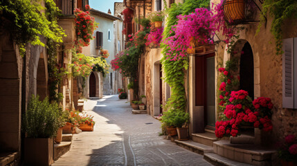 Obraz premium Floral street in central Italy in the small Umbrian