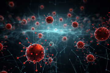 On a visual display of a network, menacing virus icons multiply at an alarming rate, indicating a swift and aggressive infection