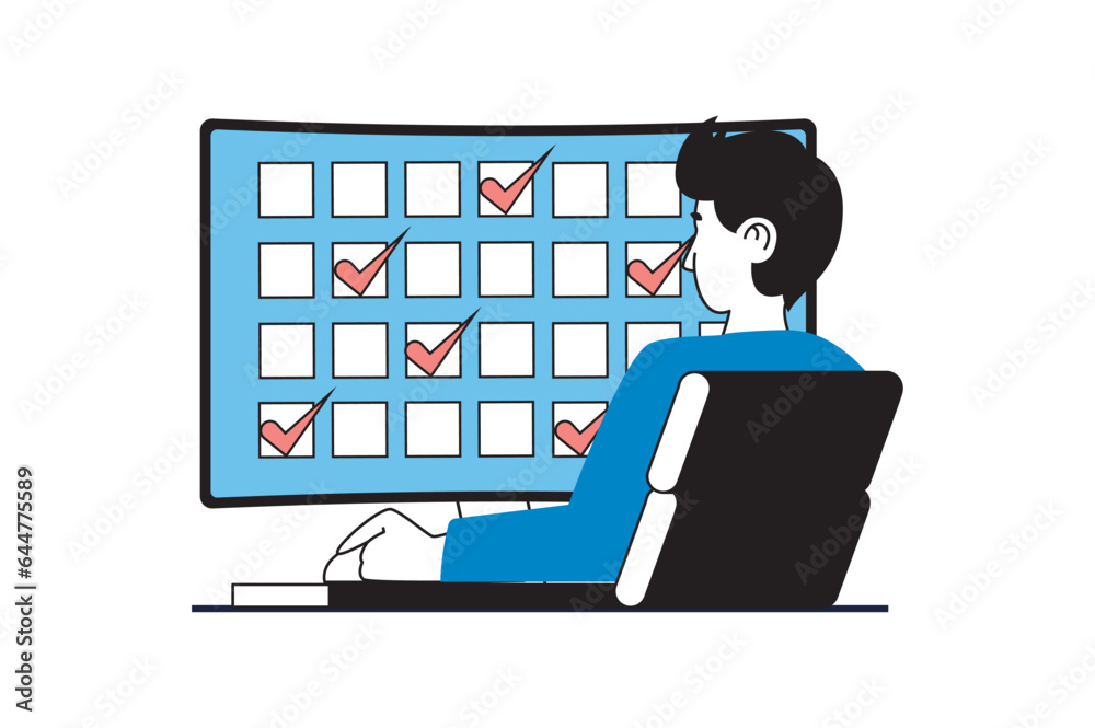 Leinwandbilder online survey concept with people scene in flat web design. man sharing his user experience in digit