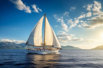 Obraz premium Luxury yacht sailing on opened sea. Generate AI