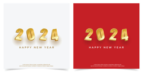 2024 Happy new year. gold number on set square background