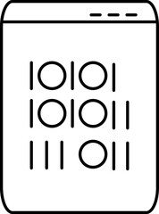 Black line art illustration of Binary code in smartphone screen icon.
