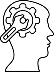 Wrench with Cogwheel on Man mind icon in line art.