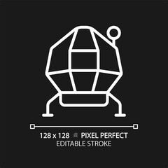 Lunar module pixel perfect white linear icon for dark theme. Moon lander. Space flight. Aeronautical engineering. Thin line illustration. Isolated symbol for night mode. Editable stroke © IMG visuals icons