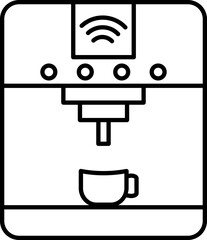 Smart Coffee Machine Icon In Black Line Art.