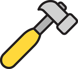 Yellow and Gray Hammer Icon on White background.