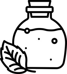 Flat Style Potion With Leaf Icon In Line Art.