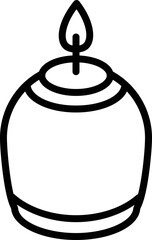 Illuminated Candle Icon in Black Line Art.
