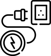Electric plug with socket icon in black line art.