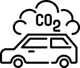 Car with carbon dioxide gas icon in line art.